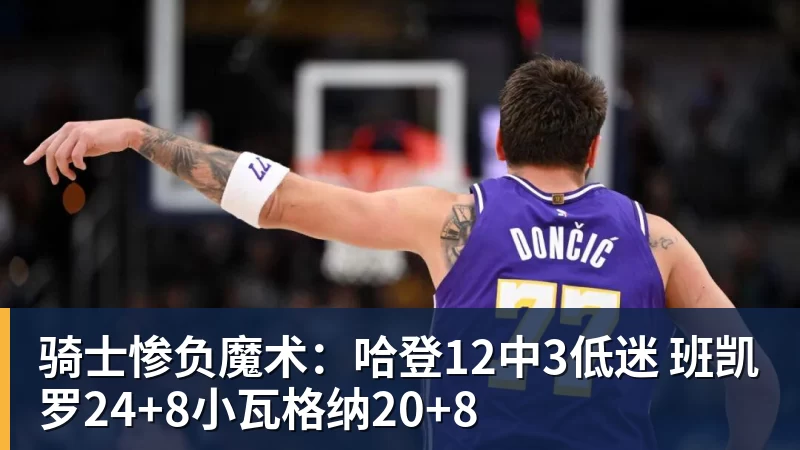 骑士惨负魔术：哈登12中3低迷 班凯罗24+8小瓦格纳20+8